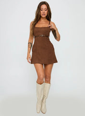 Way Back In Faux Suede Mini Dress Brown