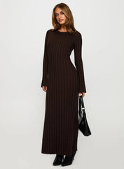 Vespa Long Sleeve Maxi Dress Brown