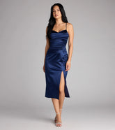 Melody Satin Slit Midi Formal Dress