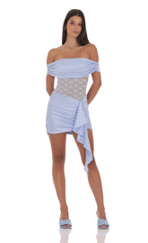 Off Shoulder Lace Cutout Dress in Light Blue