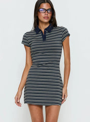 Britte Polo Shirt Mini Dress Navy Stripe
