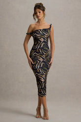 Nora | Zebra Print Twisted Asymmetric Midi Dress