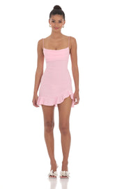 Ruffled Slit Dress in Pink