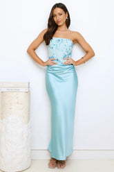 Dazzle On Demand Strapless Satin Maxi Dress