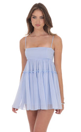 Shimmer Babydoll Dress in Baby Blue
