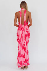 Cipriana Backless Halter Maxi Dress Embellished Pink