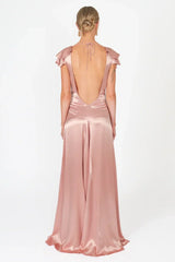 Elegant A Line Deep V Neck Yellow Long Party Dress with Open Back