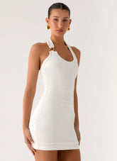 Gloves Up Halter Mini Dress - White