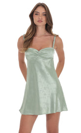 Jacquard Babydoll Dress in Sage