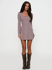Best Interest Long Sleeve Mini Dress Pink / Brown
