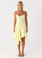 Aysha Beaded Flower Midi Dress - Yellow