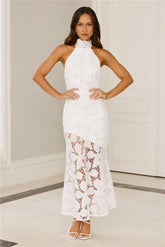 Soft Opulence Embroidered Halter Maxi Dress