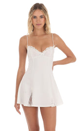 Lace Open Back A-line Dress in White