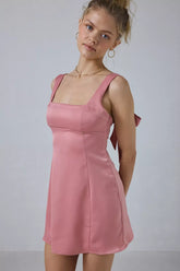 UO Bri Double Bow Satin Mini Dress Cinder Rose