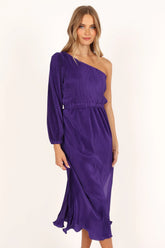 Pontee One Shoulder Pleated Midi Dress - Purple