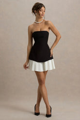 Autumn | Black & White Bandeau Mini Dress With Pleats