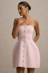 Anniston | Pink Bandeau Tailored Button Mini Dress