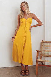 Back Together Button Front Midi Dress Marigold