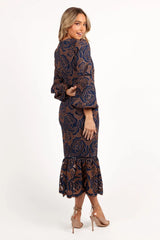 Pierre Long Sleeve Lace Maxi Dress - Navy
