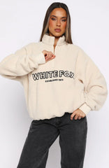 Hard To Stay Focused Teddy Borg Zip Front Sweater Cream