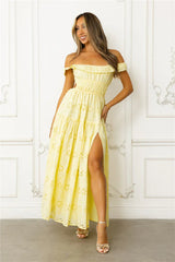 Secrets You Keep Off Shoulder Embroidered Maxi Dress