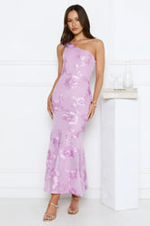Glossy Girl One Shoulder Mesh Maxi Dress