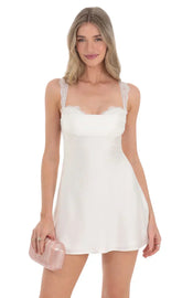 Lace Strap Satin Dress in White