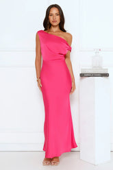 Late Night Luxe Off Shoulder Satin Maxi Dress