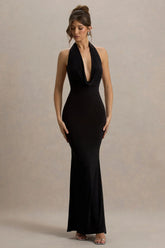Milani | Black Backless Cowl Neck Fishtail Maxi Dress