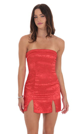 Paisley Jacquard Bodycon Dress in Red