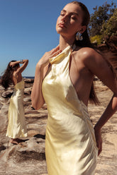 Sweetest Sundays Halterneck Open Back Dress Butter