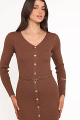 Brydie Long Sleeve Midi Dress - Chocolate Brown