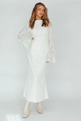 Kalia Long Sleeve Lace Midi Dress Cream
