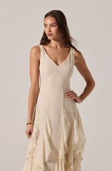 Philomene V-Neck Ruffle Trim Dress