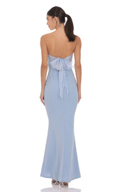 Back Bow Strapless Maxi Dress in Light Blue