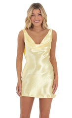 Satin Open Back Dress In Yellow