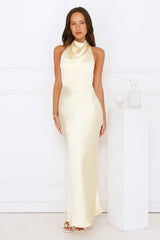 Draped In Diamonds Satin Halter Maxi Dress