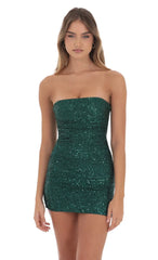 Sequin Strapless Mini Dress in Green
