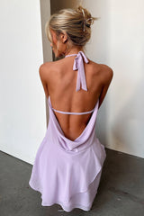 Cleo Plunge Cowl Neck Mini Dress - Lilac