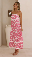 Seraphina Midi Dress - Fuchsia/White Print