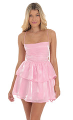 Shimmer Lace Up Dress in Pink