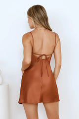 Slay The Day Satin Mini Dress Bronze