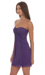Embellished Mesh Strapless Dress in Purple