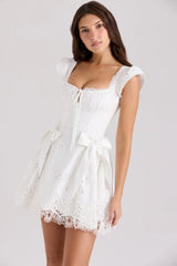 White Broderie Anglais Frill Mini Dress