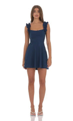 Ruffle Strap A-Line Dress In Navy