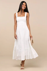 Esmeray White Lace Sleeveless Tiered Midi Dress