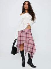 Anali Asymmetrical Midi Skirt Pink / Multi Check