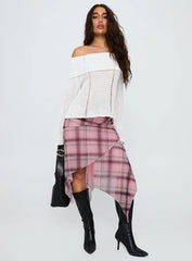 Anali Asymmetrical Midi Skirt Pink / Multi Check