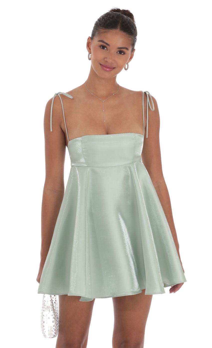 Sheen Flare Babydoll Dress in Sage Green