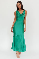 Cecilia Cowl Neck Drape Back Maxi Dress Emerald